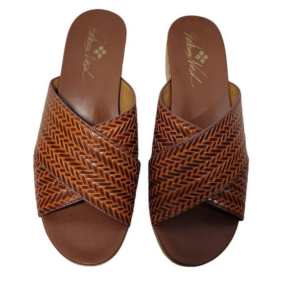 Patricia Nash Womens Sandals Size 8.5 M Luca Slip On Leather Slide Wedge Cognac - Picture 3 of 13